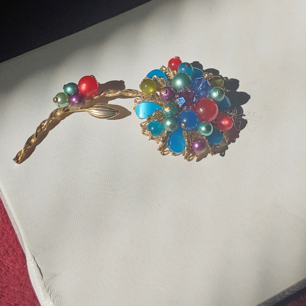 Vintage Miriam Haskell era brooch filigree flower - Picture 2 of 8